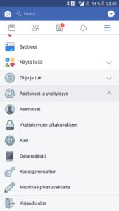 Facebook asetukset
