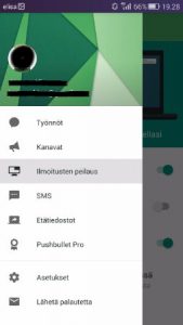 Pushbullet avaa valikko