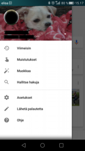 Valikko - Google sovellus