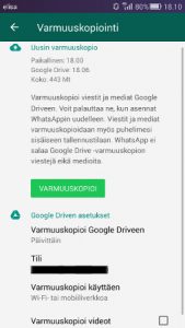 WhatsApp viestien varmuuskopiointi