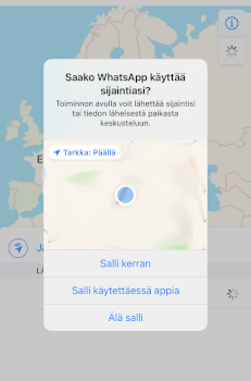 iPhone sijainnin jakaminen WhatsApp
